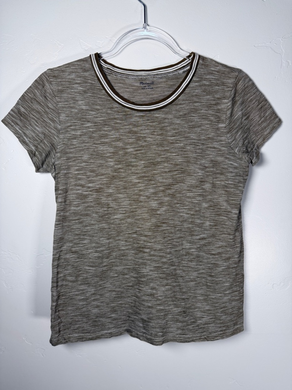 Madewell Whisper Cotton Ringer Tee XS Olive Striped Crewneck T-Shirt